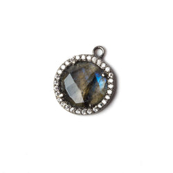 13mm Black Gold Bezeled White CZ and Labradorite Coin Pendant 1 piece (ONLINE ORDER ONLY)