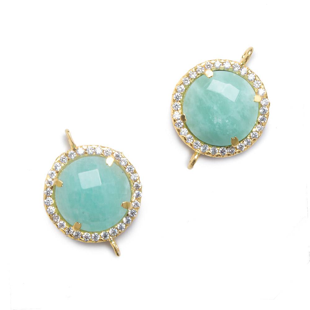 13mm Vermeil Bezel White CZ and Amazonite Coin Connector 1 focal bead (ONLINE ORDER ONLY)