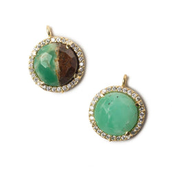 13mm Vermeil Bezel White CZ and Chrysoprase & Matrix Coin Pendant 1 focal bead (ONLINE ORDER ONLY)