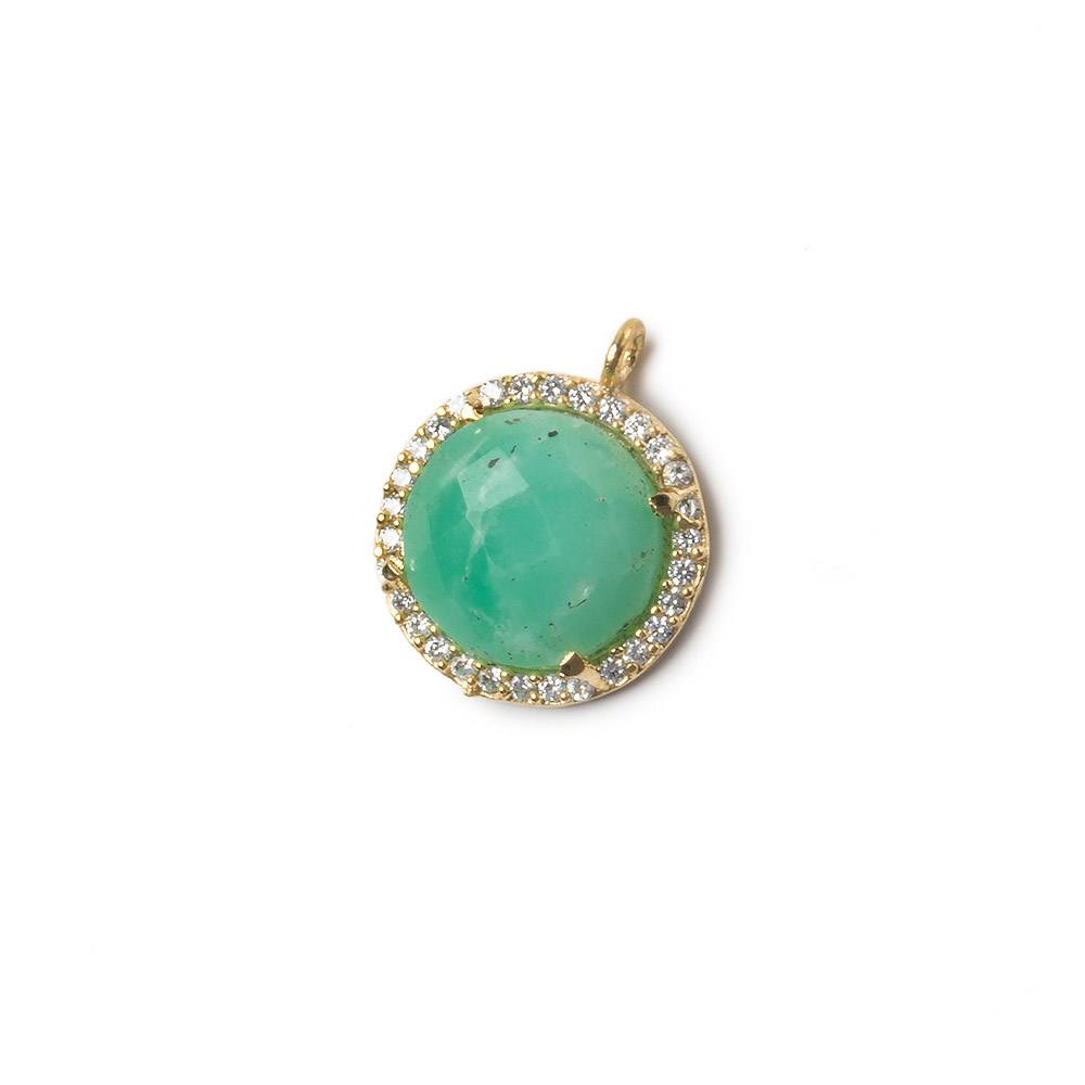 13mm Vermeil Bezel White CZ and Chrysoprase & Matrix Coin Pendant 1 focal bead (ONLINE ORDER ONLY)