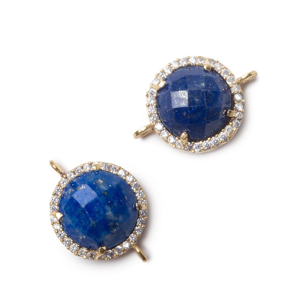 13mm Vermeil Bezel White CZ and Lapis Lazuli Coin Connector 1 focal bead (ONLINE ORDER ONLY)