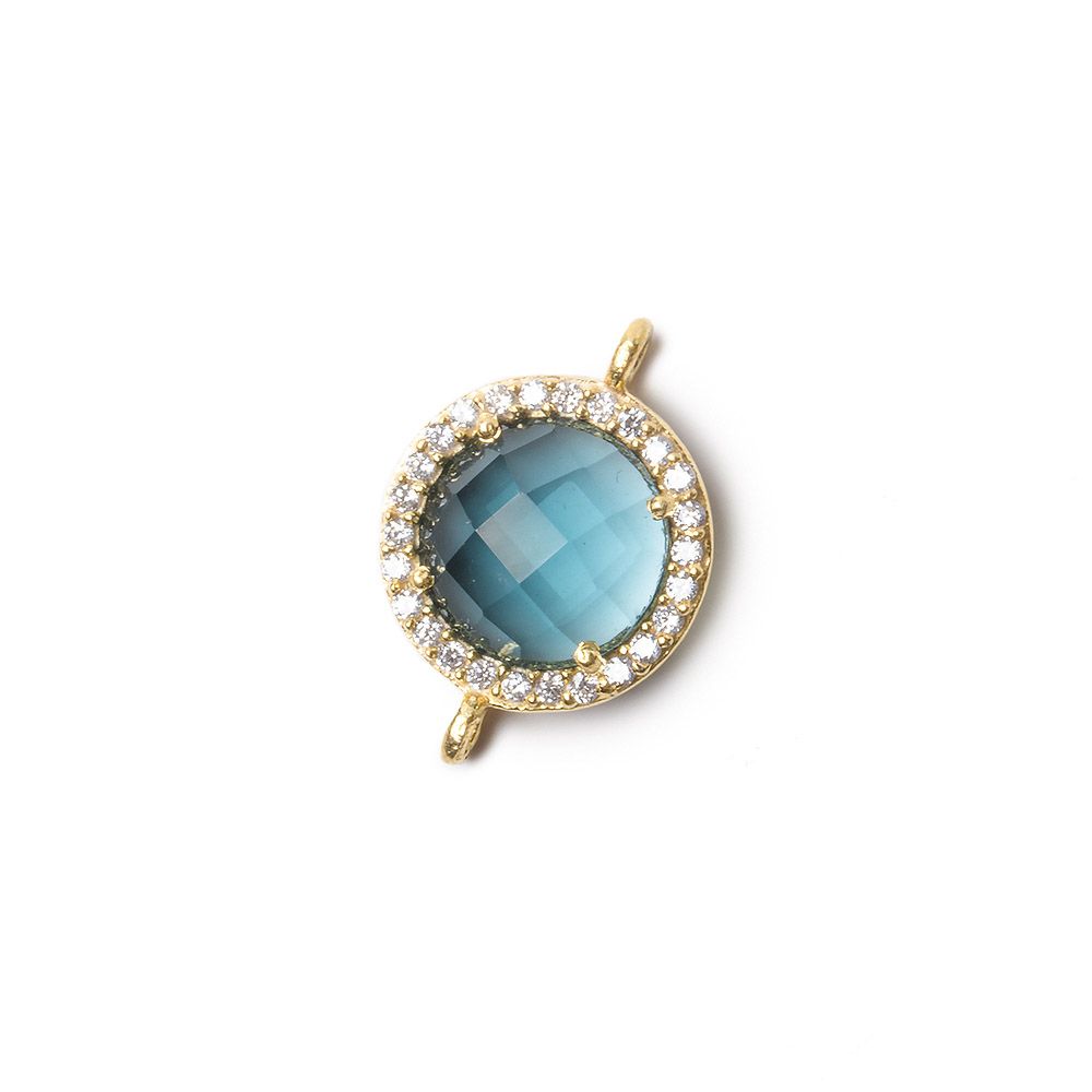 13mm Gold Bezel White CZ and London Blue Quartz Coin Connector 1 focal bead (ONLINE ORDER ONLY)