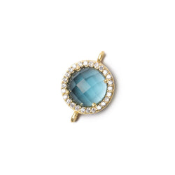 13mm Gold Bezel White CZ and London Blue Quartz Coin Connector 1 focal bead (ONLINE ORDER ONLY)