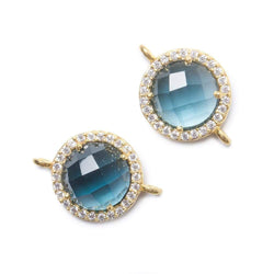 13mm Gold Bezel White CZ and London Blue Quartz Coin Connector 1 focal bead (ONLINE ORDER ONLY)