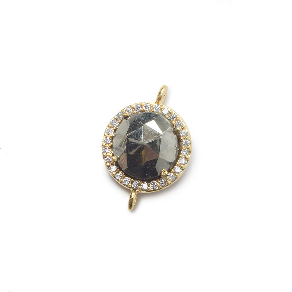 13mm Vermeil Bezel White CZ and Pyrite Coin Connector 1 focal bead (ONLINE ORDER ONLY)