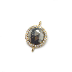 13mm Vermeil Bezel White CZ and Pyrite Coin Connector 1 focal bead (ONLINE ORDER ONLY)