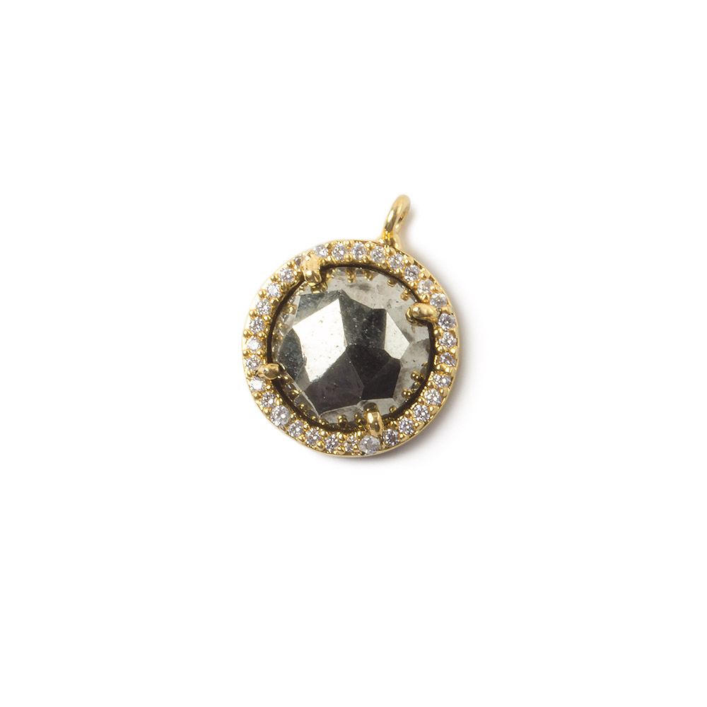 13mm Gold Bezel White CZ and Pyrite Coin Pendant 1 focal bead (ONLINE ORDER ONLY)