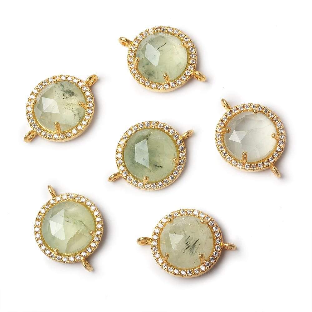 13mm Gold Bezeled White CZ and Prehnite Coin Connector 1 piece (ONLINE ORDER ONLY)
