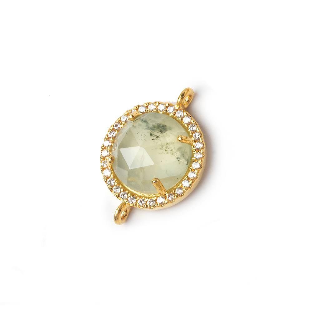 13mm Gold Bezeled White CZ and Prehnite Coin Connector 1 piece (ONLINE ORDER ONLY)