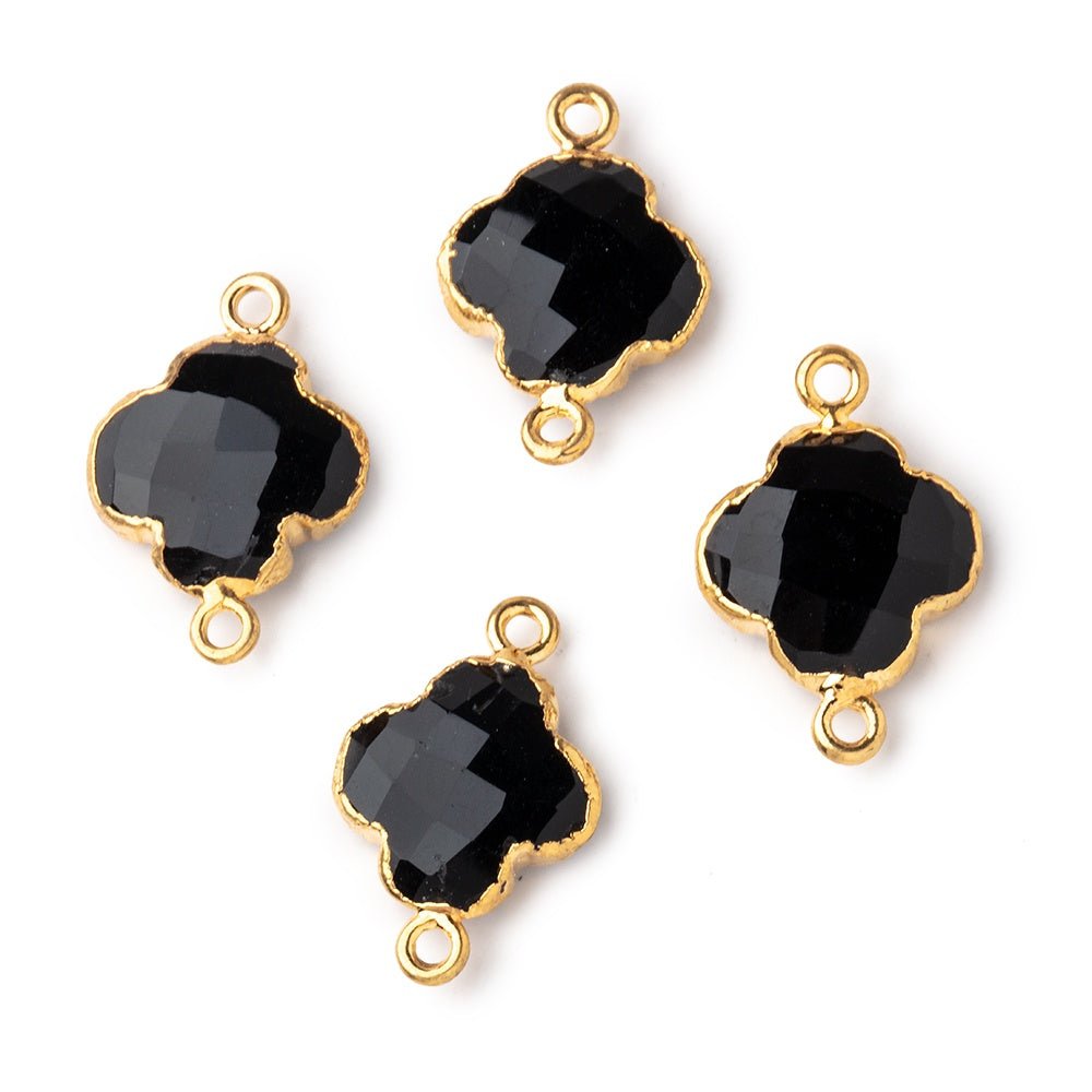 13mm Gold Leaf Black Onyx Faceted Quatrefoil Connector 1 focal piece (ONLINE ORDER ONLY)
