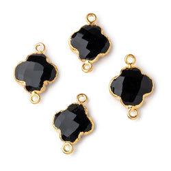 13mm Gold Leaf Black Onyx Faceted Quatrefoil Connector 1 focal piece (ONLINE ORDER ONLY)