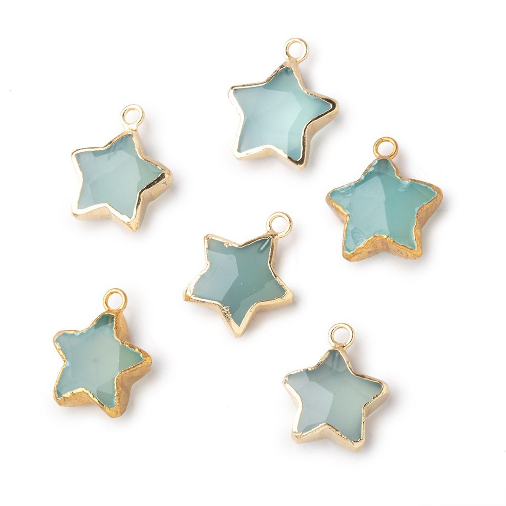 13mm Gold Leafed Seafoam Blue Chalcedony Faceted Star Focal Pendant 1 piece (ONLINE ORDER ONLY)