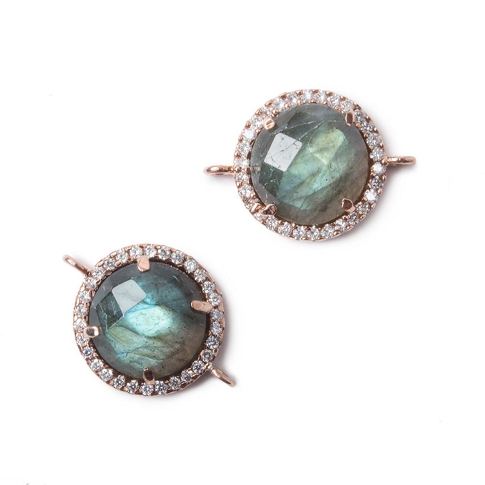 13mm Rose Gold Bezel White CZ and Labradorite Coin Pendant 1 focal bead (ONLINE ORDER ONLY)