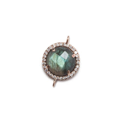 13mm Rose Gold Bezel White CZ and Labradorite Coin Pendant 1 focal bead (ONLINE ORDER ONLY)