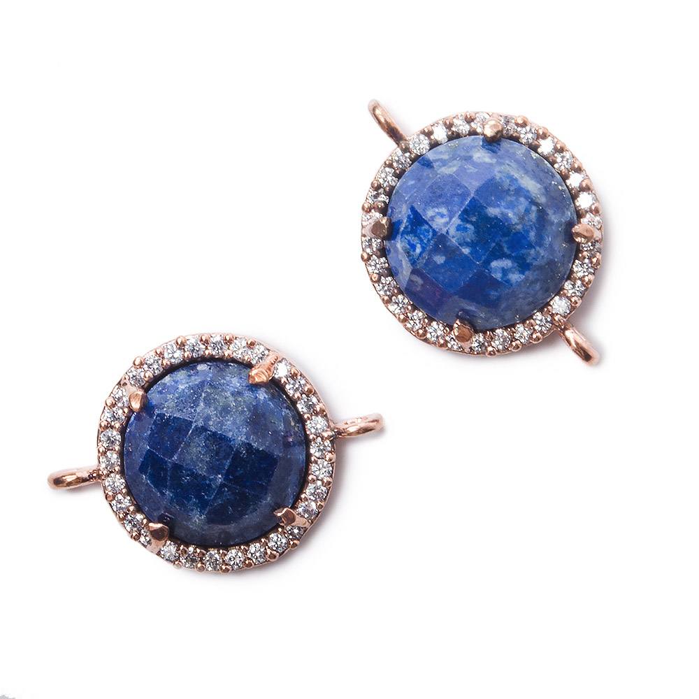 13mm Rose Gold Bezel White CZ and Lapis Lazuli Coin Connector 1 focal bead (ONLINE ORDER ONLY)
