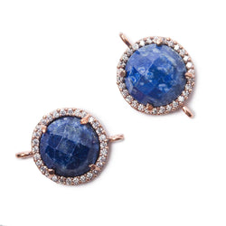 13mm Rose Gold Bezel White CZ and Lapis Lazuli Coin Connector 1 focal bead (ONLINE ORDER ONLY)