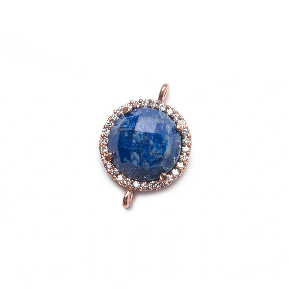 13mm Rose Gold Bezel White CZ and Lapis Lazuli Coin Connector 1 focal bead (ONLINE ORDER ONLY)
