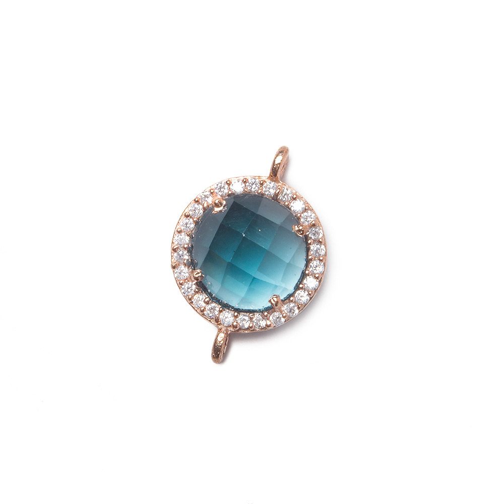 13mm Rose Gold Bezel White CZ and London Blue Quartz Coin Connector 1 focal bead (ONLINE ORDER ONLY)