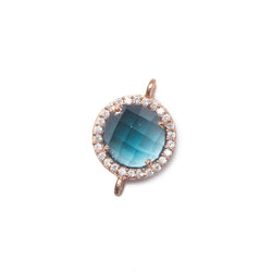 13mm Rose Gold Bezel White CZ and London Blue Quartz Coin Connector 1 focal bead (ONLINE ORDER ONLY)