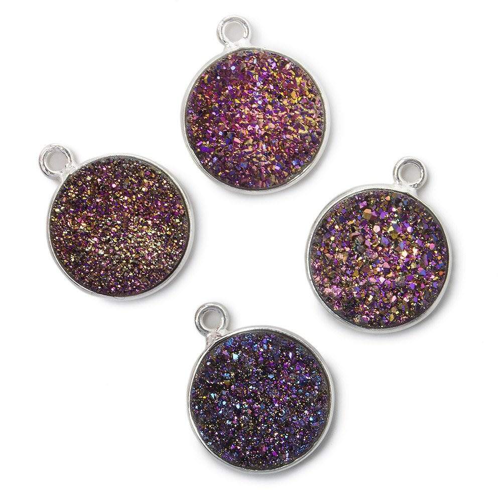 13mm Silver .925 Bezel Mystic Peacock Drusy Coin Pendant 1 piece (ONLINE ORDER ONLY)