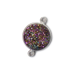 13mm Silver .925 Bezel Mystic Peacock Drusy Drusy Coin Connector 1 piece