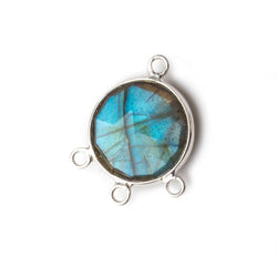 13mm Sterling Silver Bezel Labradorite Coin 3 ring Connector 1 focal bead (ONLINE ORDER ONLY)