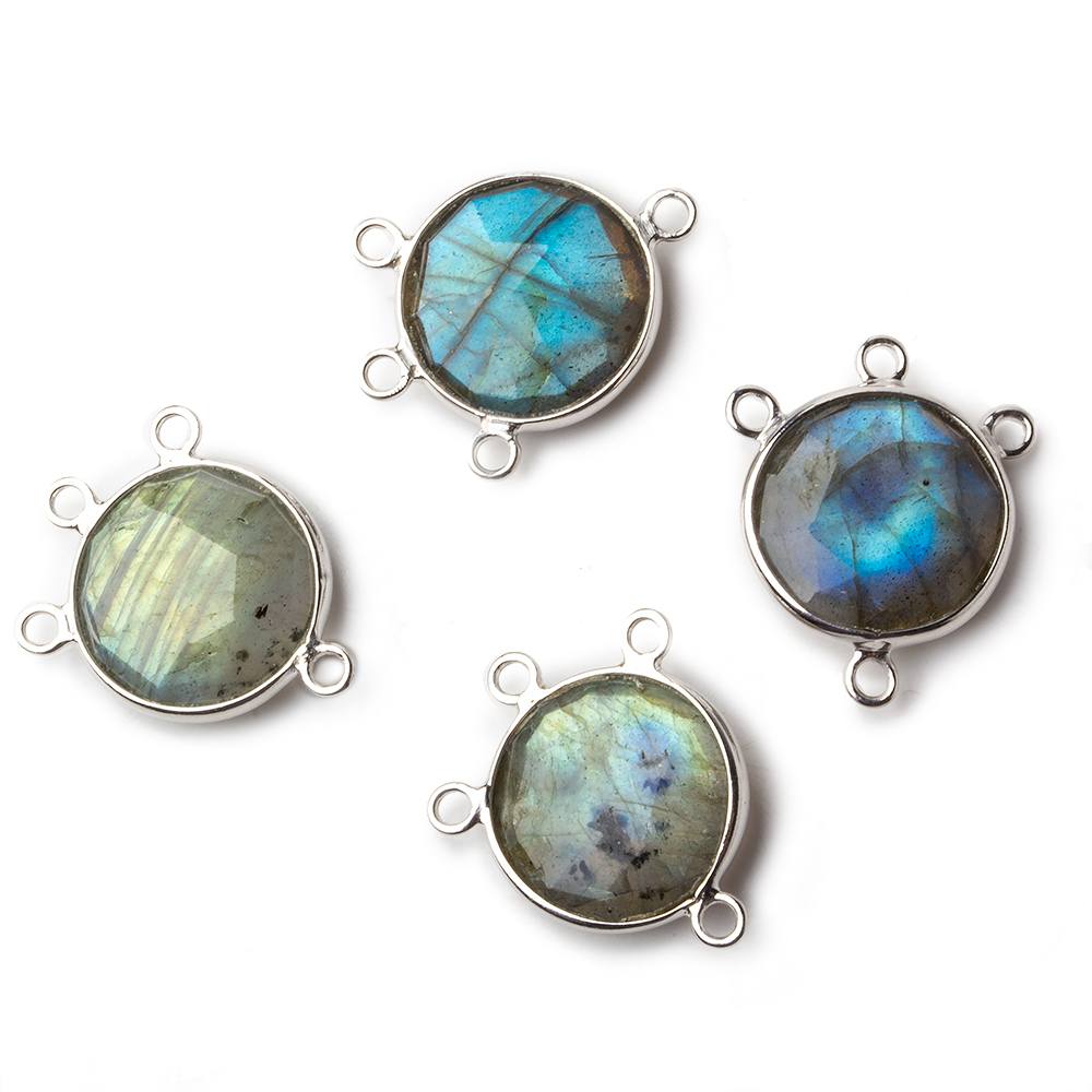 13mm Sterling Silver Bezel Labradorite Coin 3 ring Connector 1 focal bead (ONLINE ORDER ONLY)