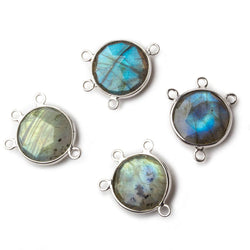 13mm Sterling Silver Bezel Labradorite Coin 3 ring Connector 1 focal bead (ONLINE ORDER ONLY)