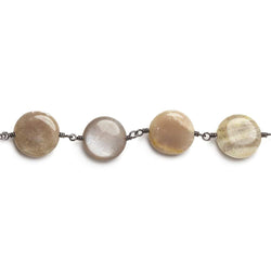 13mm Sunstone Feldspar plain coin Black Gold Chain by the foot 15 beads