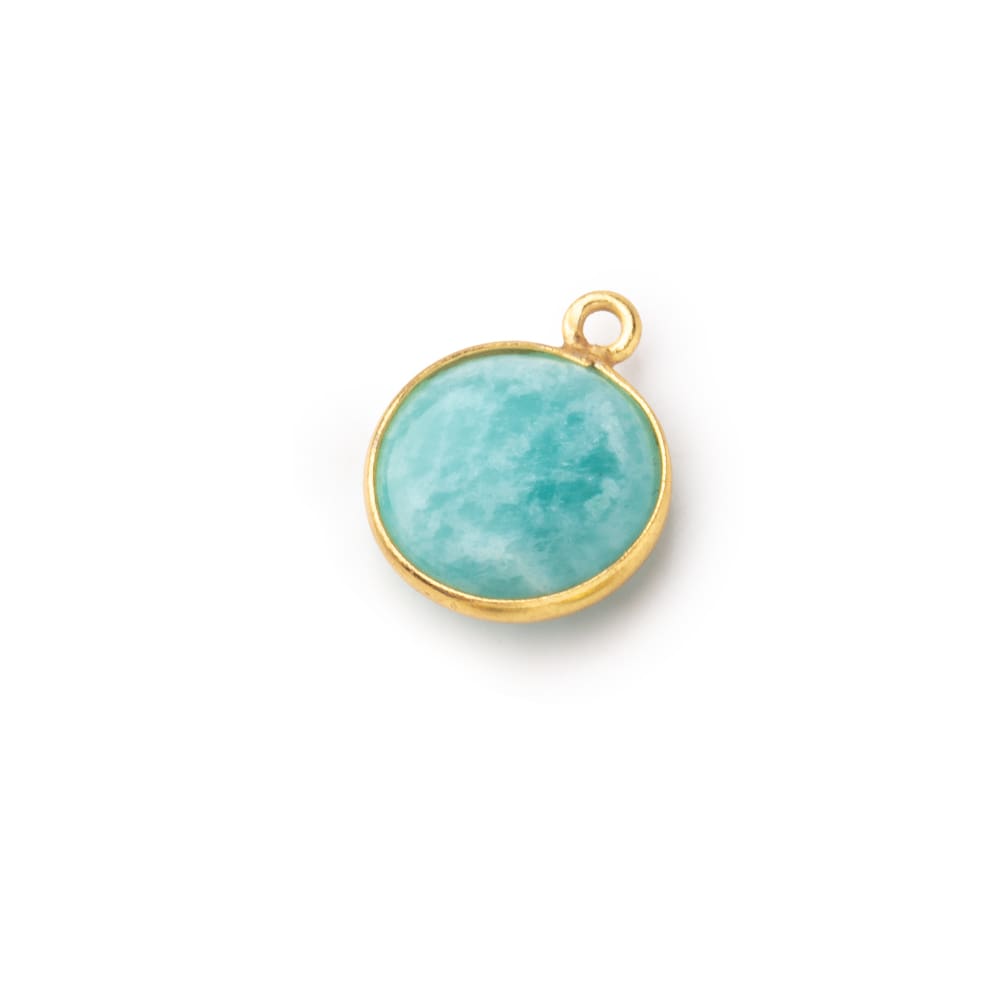 15mm Vermeil Bezel Amazonite Plain Coin Pendant 1 Focal Bead (ONLINE ORDER ONLY)