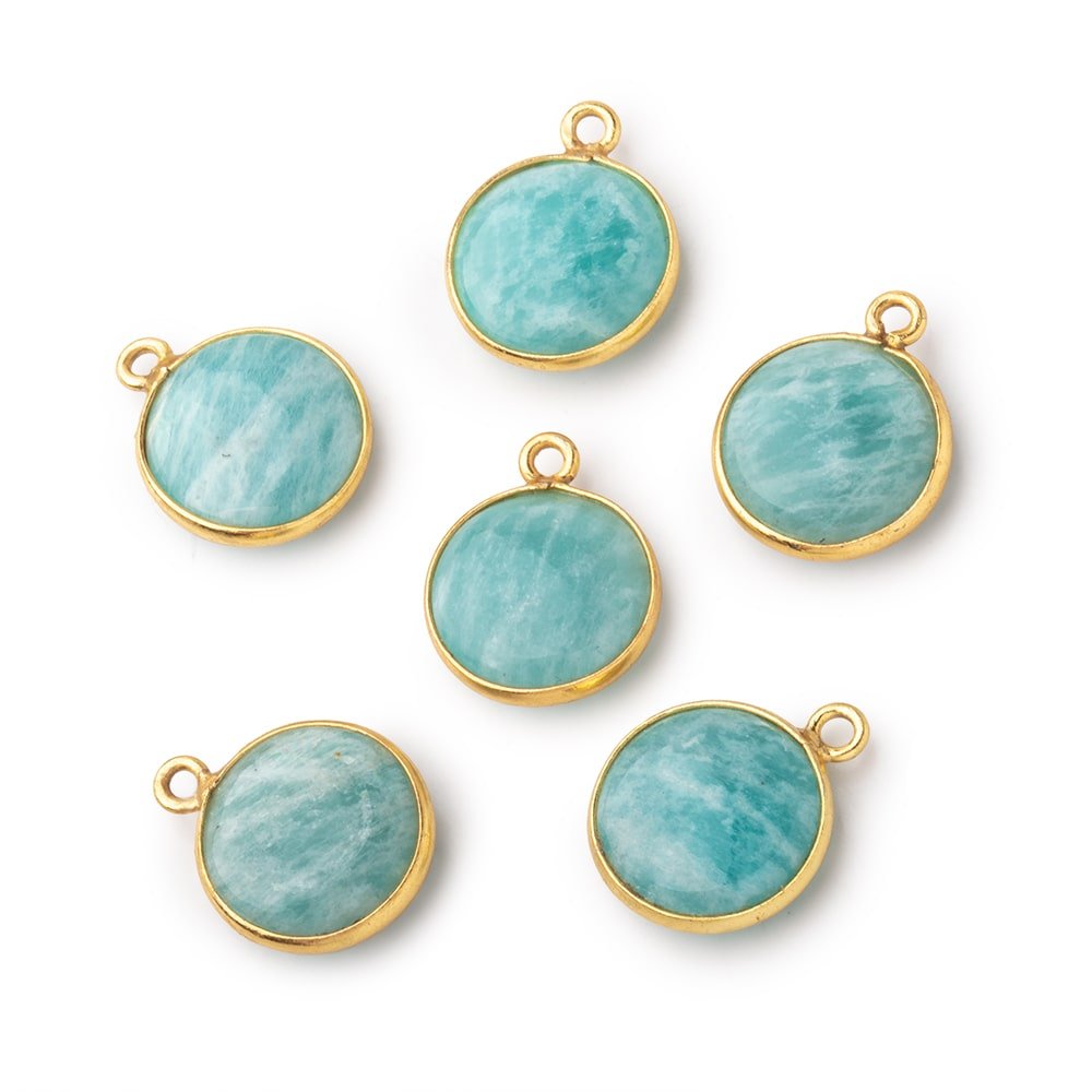 15mm Vermeil Bezel Amazonite Plain Coin Pendant 1 Focal Bead (ONLINE ORDER ONLY)