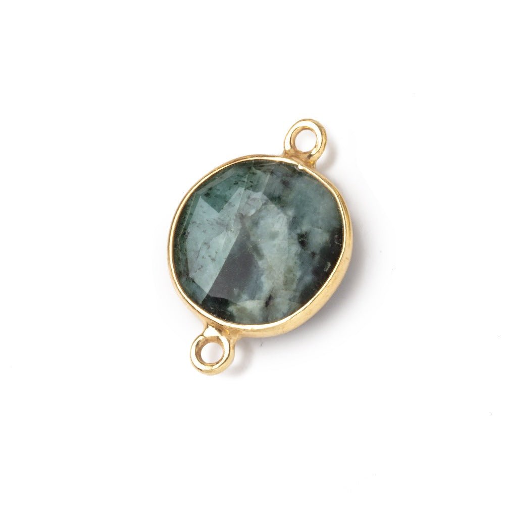 13mm Vermeil Bezel Emerald Faceted Coin Connector 1 piece (ONLINE ORDER ONLY)