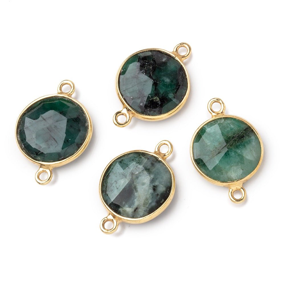 13mm Vermeil Bezel Emerald Faceted Coin Connector 1 piece (ONLINE ORDER ONLY)
