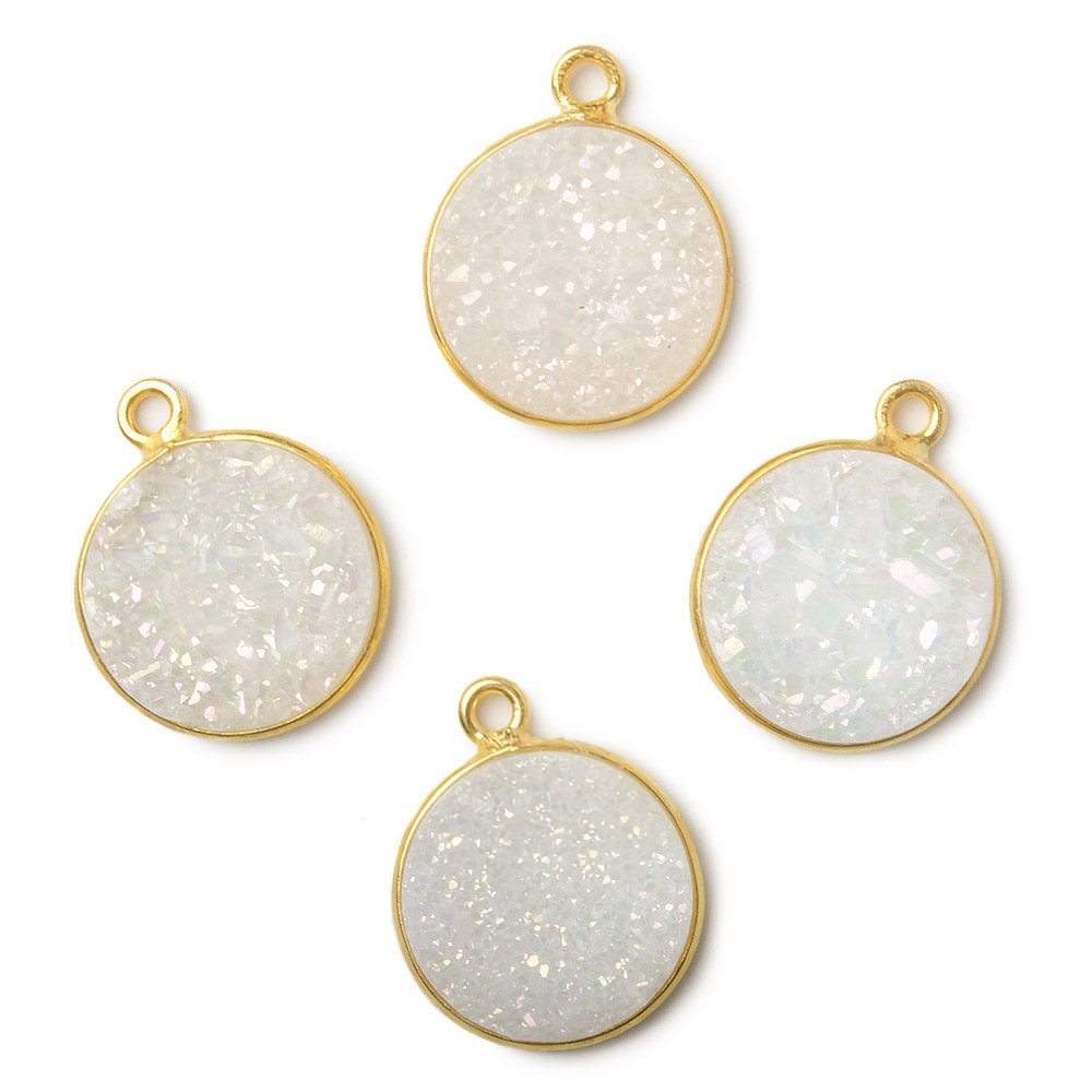 13mm Vermeil Bezel Mystic Pearl White Drusy Coin Pendant 1 piece (ONLINE ORDER ONLY)