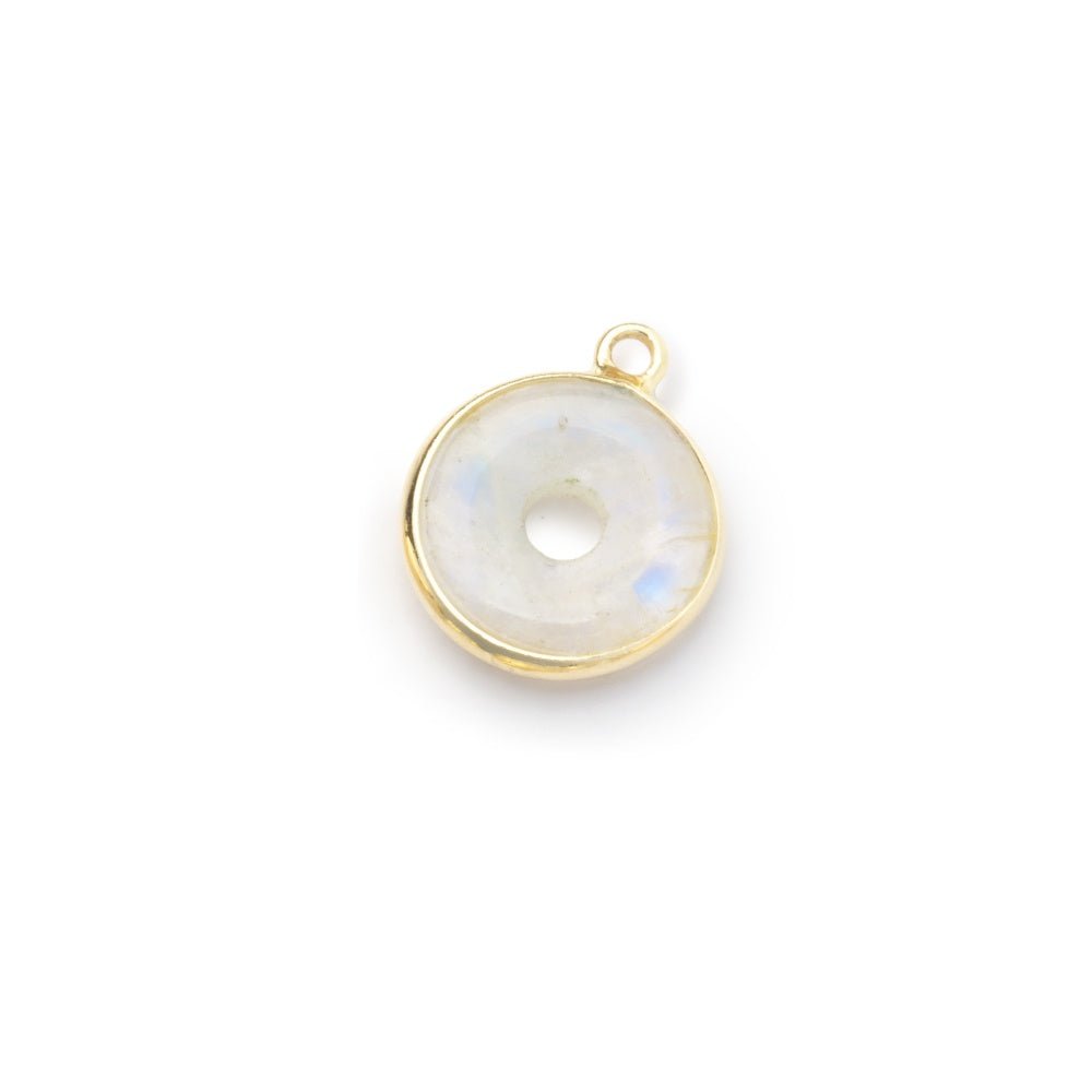 13mm Vermeil Bezel Rainbow Moonstone Coin with Void Pendant 1 piece (ONLINE ORDER ONLY)