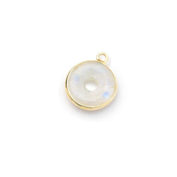 13mm Vermeil Bezel Rainbow Moonstone Coin with Void Pendant 1 piece (ONLINE ORDER ONLY)