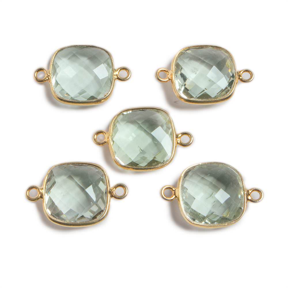 13mm Vermeil Bezeled Prasiolite faceted square Connector Focal 1 piece (ONLINE ORDER ONLY)