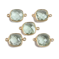 13mm Vermeil Bezeled Prasiolite faceted square Connector Focal 1 piece (ONLINE ORDER ONLY)