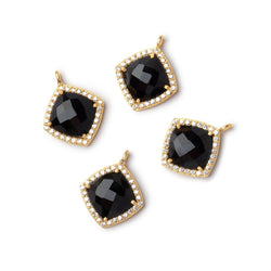 13mm Vermeil CZ Bezel Black Chalcedony Cushion Pendant 1 piece