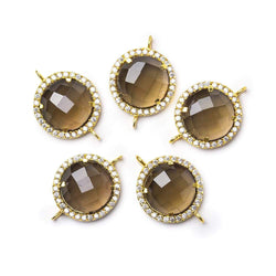13mm Vermeil CZ Bezel Smoky Hydro Quartz Faceted Coin Connector 1 piece (ONLINE ORDER ONLY)