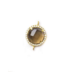13mm Vermeil CZ Bezel Smoky Hydro Quartz Faceted Coin Connector 1 piece (ONLINE ORDER ONLY)