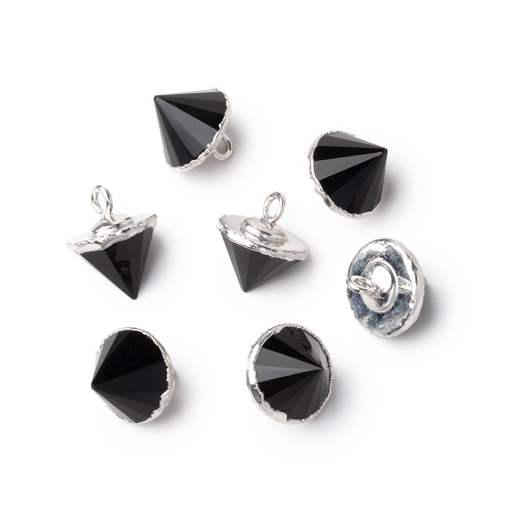 13x10mm Silver Leafed Black Chalcedony Pendulum Pendant 1 piece