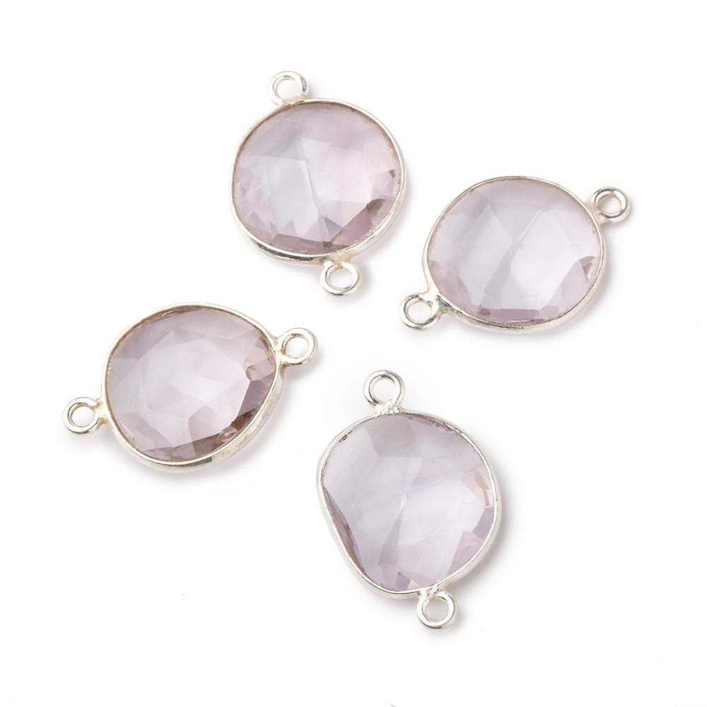 13x12mm Silver .925 Bezel Pink Amethyst Faceted Nugget Connector Set of 4 pieces (ONLINE ORDER ONLY)