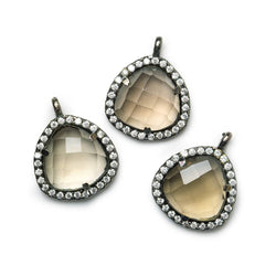13mm Black Gold CZ Bezel Smoky Hydro Quartz Faceted Heart Pendant 1 piece
