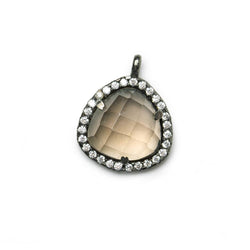 13mm Black Gold CZ Bezel Smoky Hydro Quartz Faceted Heart Pendant 1 piece