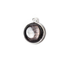 13x13mm Silver Bezeled Hypersthene plain coin Pendant 1 piece (ONLINE ORDER ONLY)