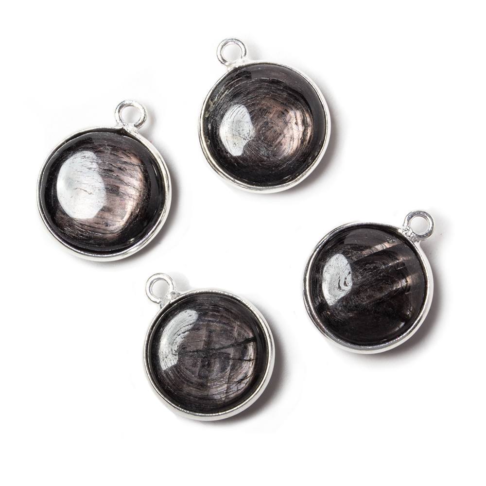 13x13mm Silver Bezeled Hypersthene plain coin Pendant 1 piece (ONLINE ORDER ONLY)