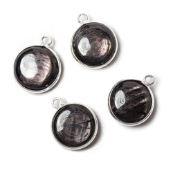 13x13mm Silver Bezeled Hypersthene plain coin Pendant 1 piece (ONLINE ORDER ONLY)