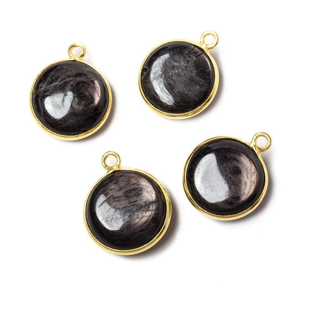 13x13mm Vermeil Bezeled Hypersthene plain coin Pendant 1 piece (ONLINE ORDER ONLY)