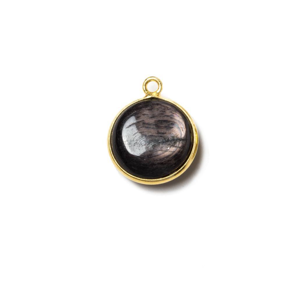 13x13mm Vermeil Bezeled Hypersthene plain coin Pendant 1 piece (ONLINE ORDER ONLY)
